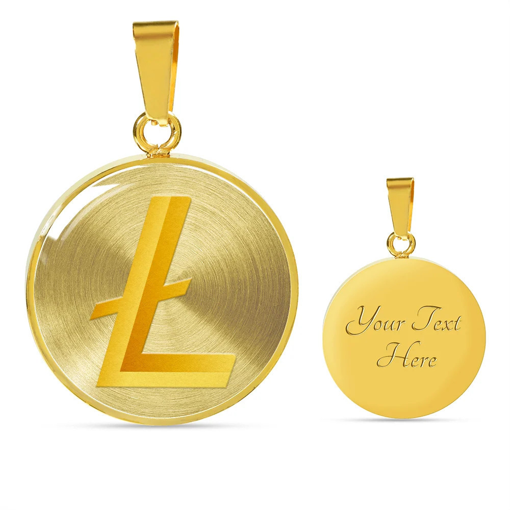 Litecoin Gold Personalized Engraved Gold Circle Necklace Custom Name Date Gift